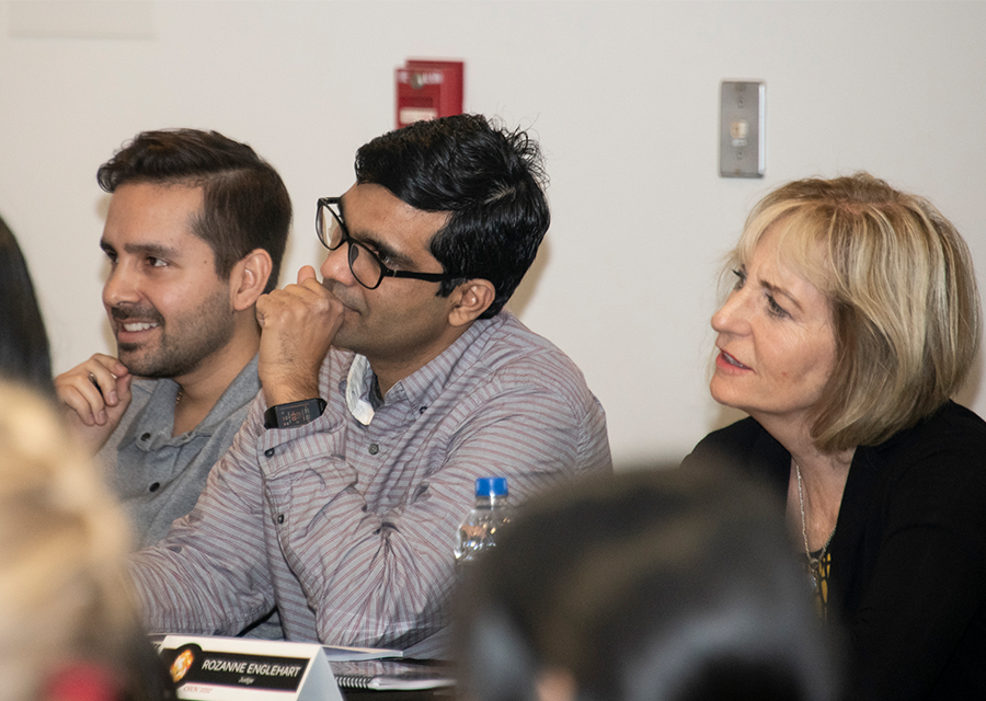 The judges of the 2019 CSUN Fast Pitch competition listen enthusiastically to the student presentations given on Nov. 19.
