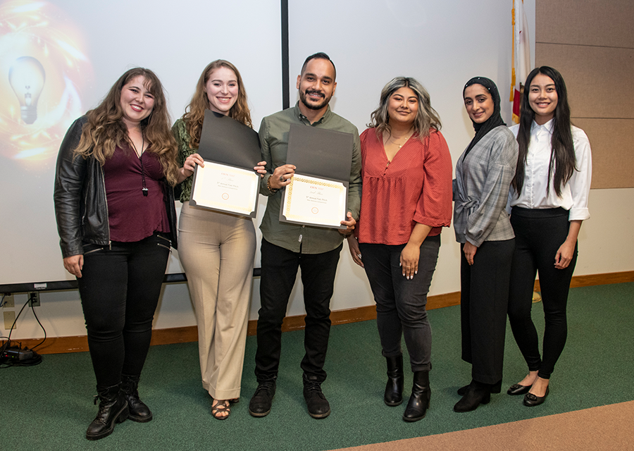 Student teams Beegan Bites and Nourish share the first-place prize for the 2019 CSUN Fast Pitch competition on Nov. 19.