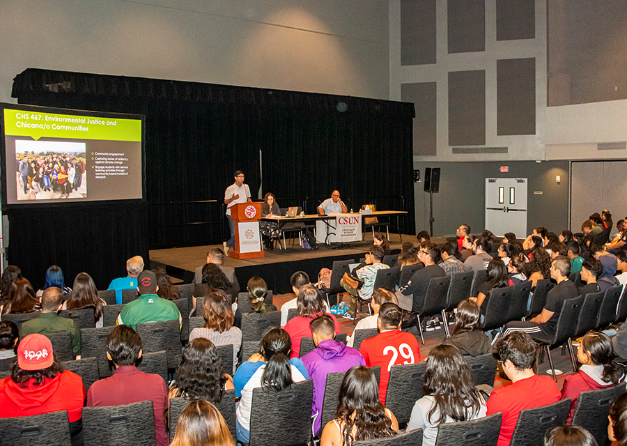 Chicana/o students listen to a faculty-led panel about using archives and records to challenge stereotypes.