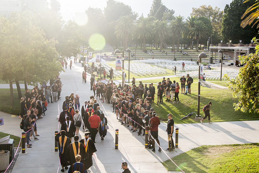New students walking to their seats at Freshman Convocation 2017. Photo by David J. Hawkins.