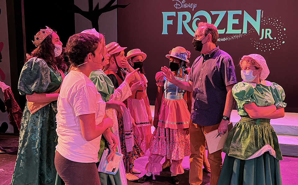 Director Ronnie Sperling, second from right, in rehearsals with the cast of "Disney Frozen, Jr." Photo courtesy of Teenage Drama Workshop.