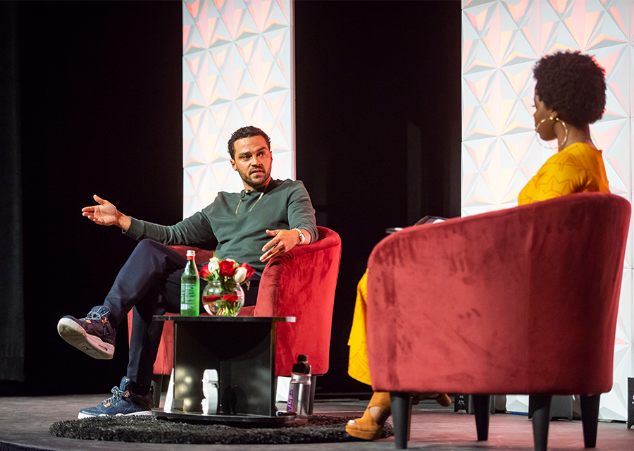 Through guided questions by Associated Students president Beverly Ntagu (right), Williams talks about his experiences as an actor and his efforts as a human rights activist during the Big Lecture at the Northridge Center on March 7.