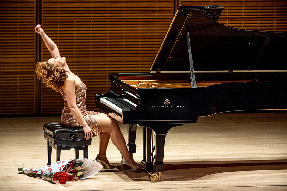 Karine Poghosyan Raises Fist While Playing Piano