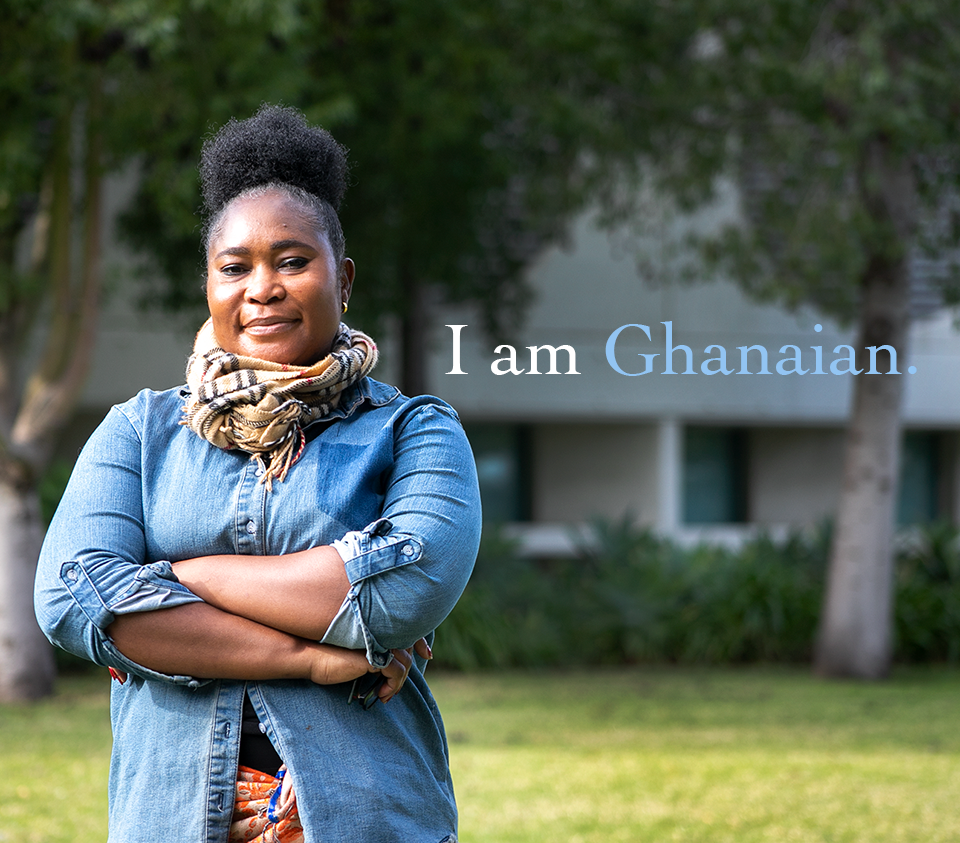 Portrait of student Kate Yaa Amposah Gregg with the words 