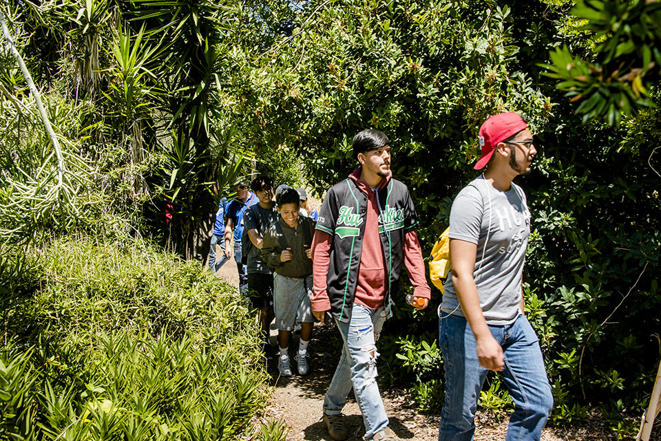 Dodgers RBI participants walked through CSUN's Botanical Garden.