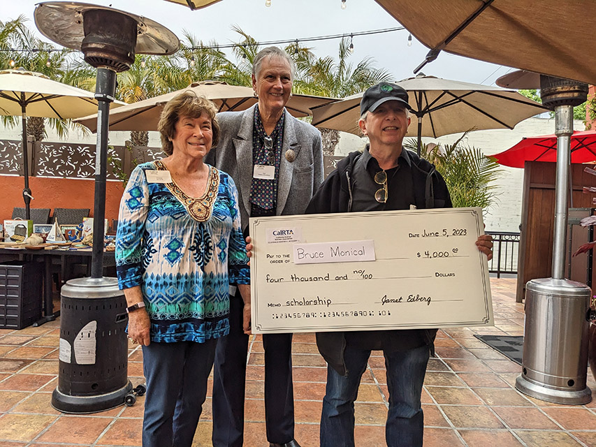 Bruce Monical, right, receives a scholarship from The Glendale chapter of the California Retired Teachers Association. Left is Bonnie Becken, chair of the scholarship committee; center is Sue Wheeler-Ayres, chapter pesident.