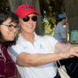 CSUN President Dianne F. Harrison smiles for a selfie with a student during the President's Picnic on the Bayramian Hall Lawn on Aug. 29.