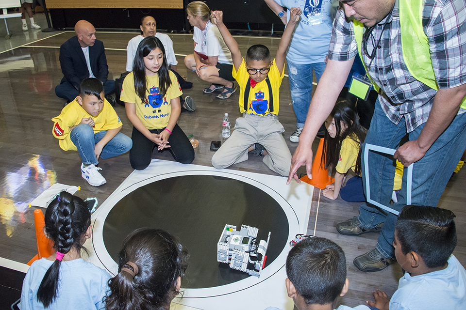 Students fought LEGO robots at the event.
