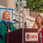 CSUN President Dianne F. Harrison recognizes Sophomore Roselva 