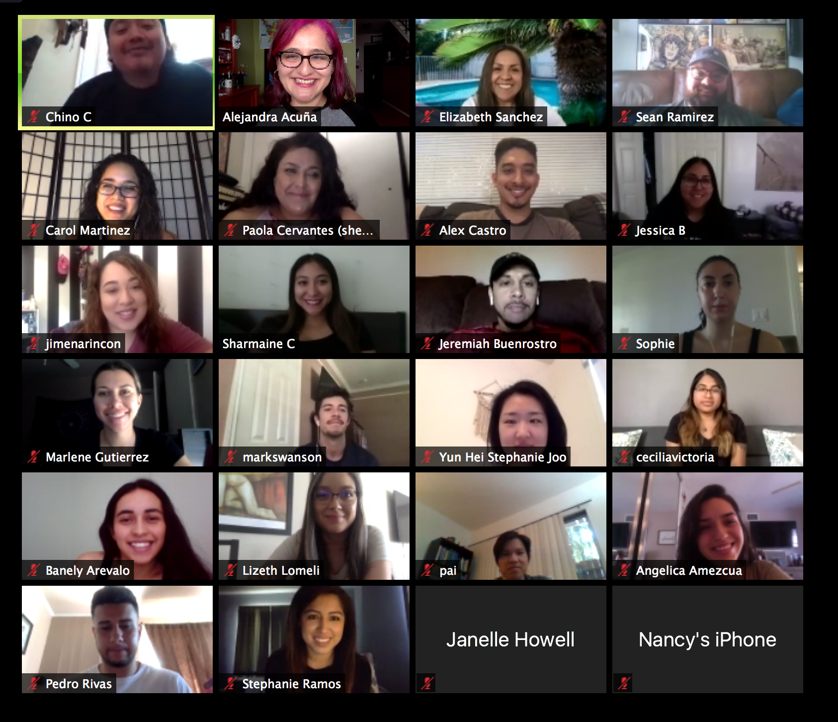 A screenshot of a Zoom class meeting of 24 of the Master of Social Work 602 students.