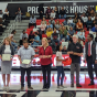 CSUN President Dianne F. Harrison honors student veterans during the Nov. 5 Women's Basketball home opener against USC.