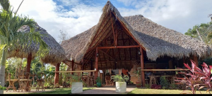 The Nicafé ‘rancho’ style building, with thatched roof and open air.