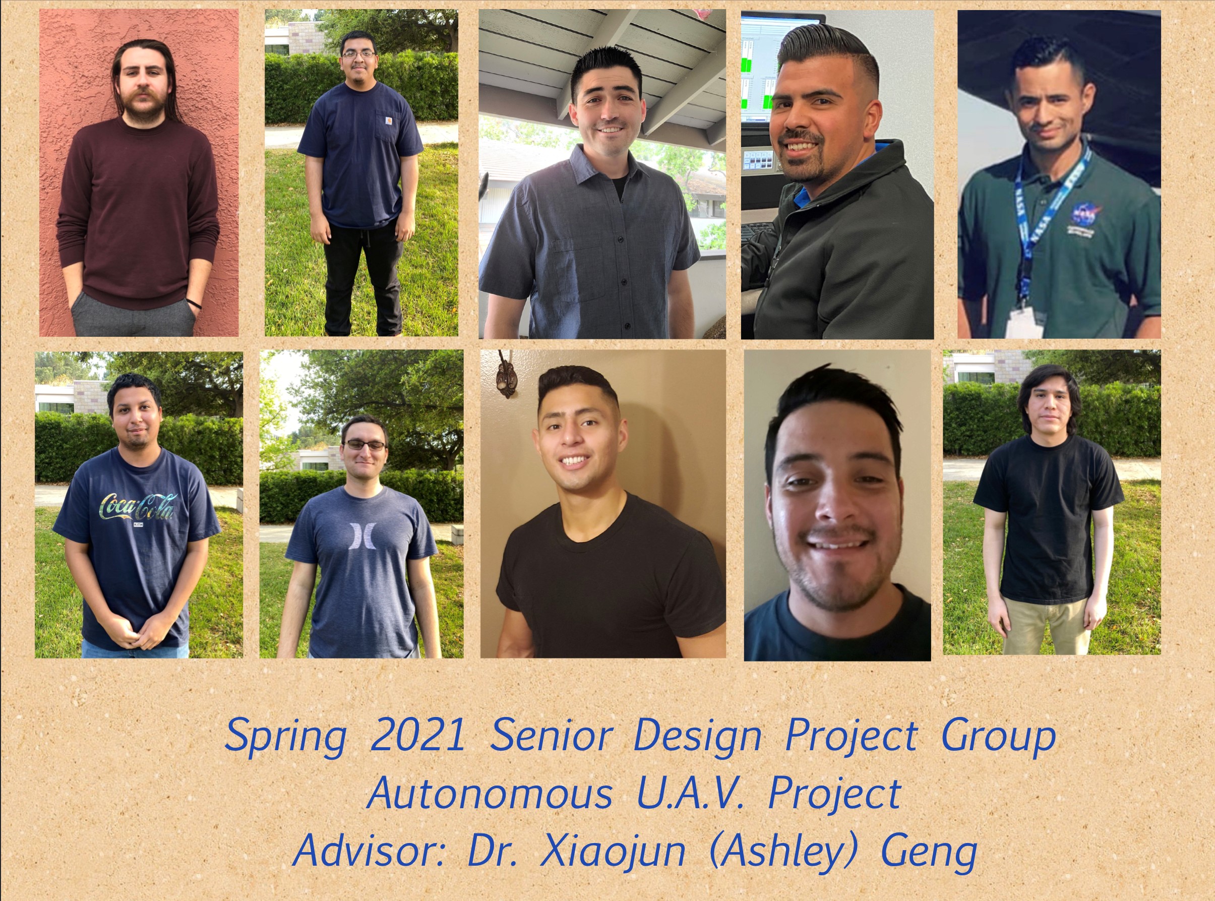 Group collage photo of the members of the team working on the Autonomous U.A.V. Project.