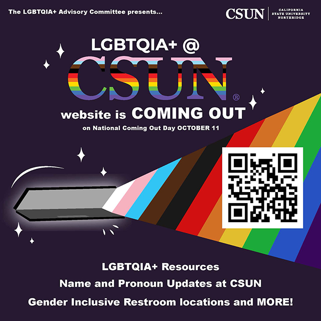 A poster announcing CSUN's LGBTQIA+ resources website.