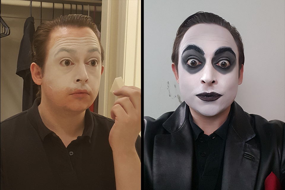 Adam McCrory applies his own makeup
