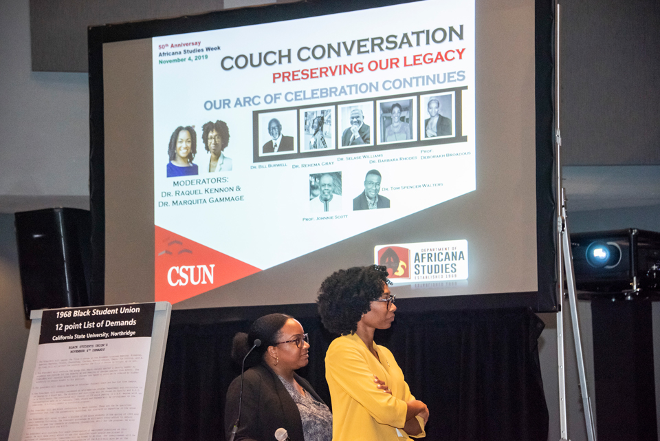 CSUN faculty watch panelists at the 50th anniversary celebration of the founding of the Department of Africana Studies.