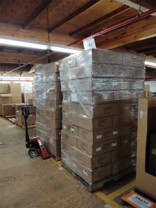 Palettes of 2,400 surface wipes to be used to help disinfect CSUN during the COVID-19 pandemic.