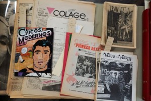 Collage of various magazines and documents from LGBTQ and Women publications. Photo credit: Victor Hugo Rojas.