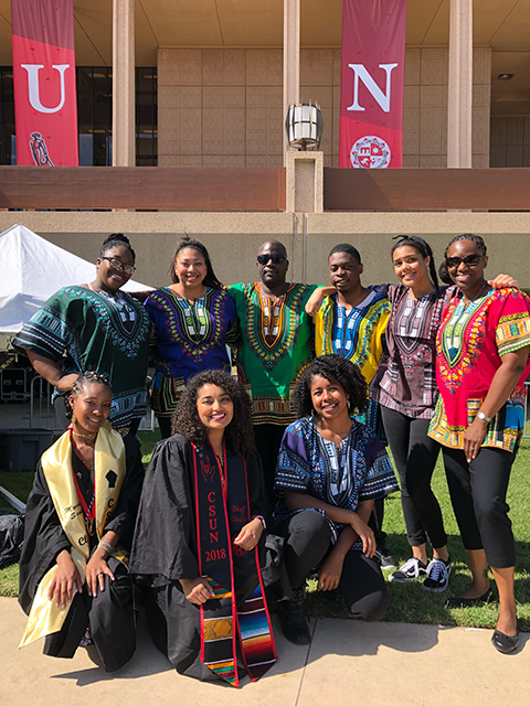 The CSUN Black Signers Group from the Deaf Studies Department at their graduation this year.