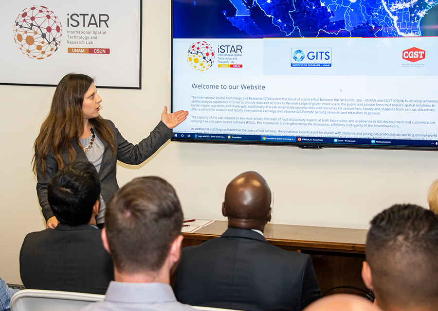 Danielle Bram, director of CSUN's Center for Geospatial Science and Technology, presents the new iSTAR website on Sept. 18.