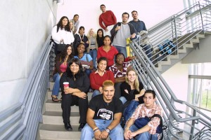 Cortez, bottom left, poses with a group of journalism students from Linda Bowen’s class in the Fall of 2003.