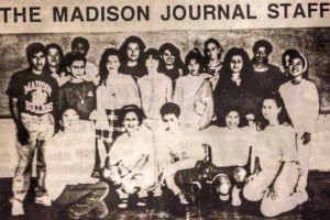 Cortez, far left, poses with the staff of The Madison Journal, the newspaper at Madison Middle School in North Hollywood, in the spring 1993 semester. 
