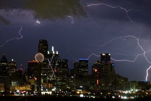 A photo of lightning in Dallas on June 2, 2004 during Julio Cortez's internship at Al Dia newspaper.