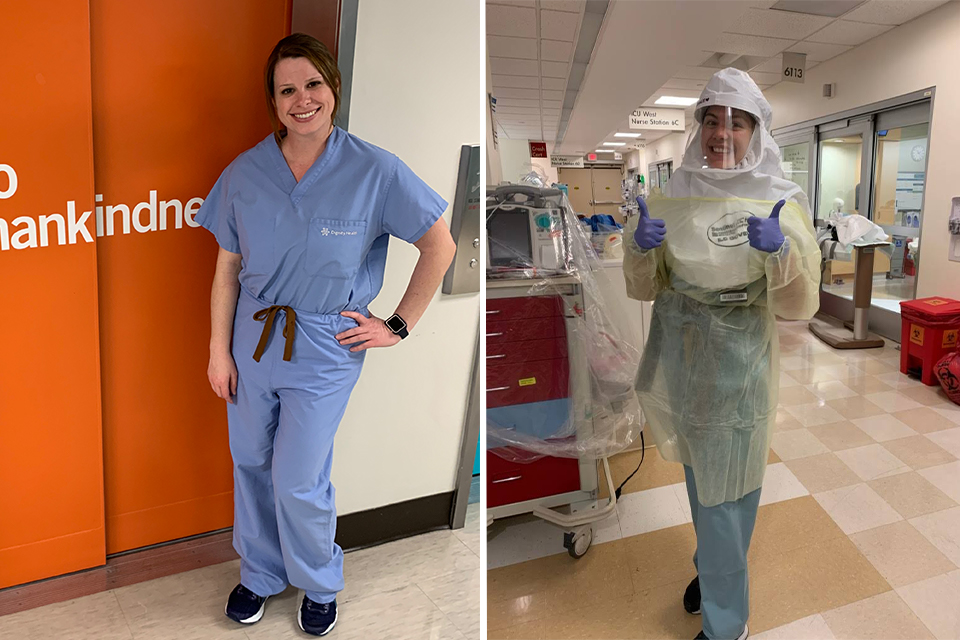 CSUN alumni Julianne Humason, left, and Nathalie De La Peña have provided care as nurses during the COVID-19 pandemic. They are also faculty members at CSUN. (Photos courtesy of Julianne Humason and Nathalie De La Peña)