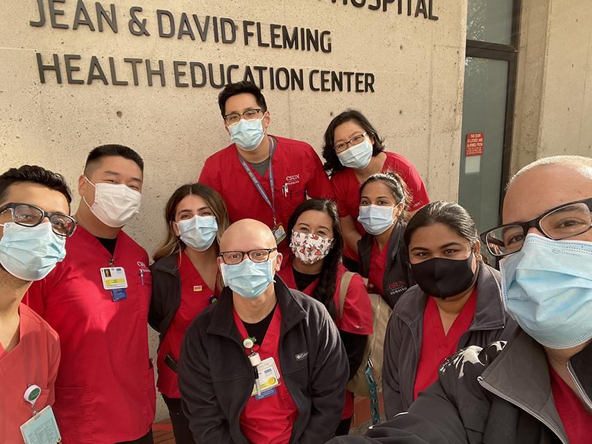 Group photo of CSUN nursing students at Valley Presbyterian Hospital.