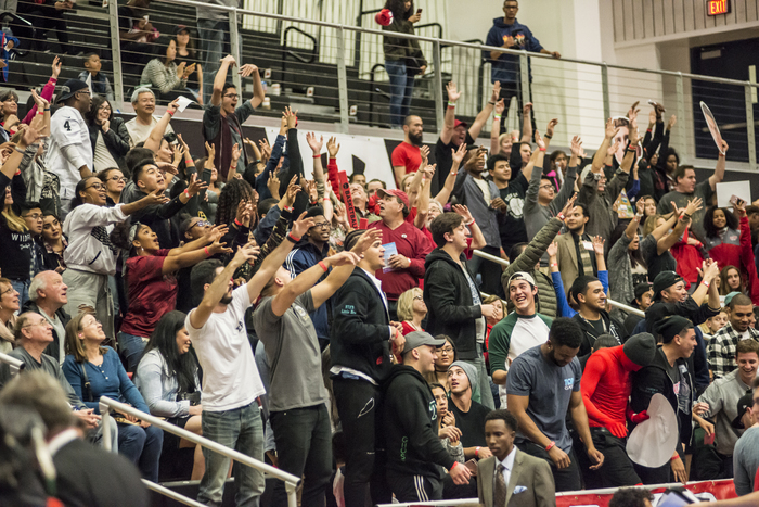Raucous crowd at CSUN men's basketball game.