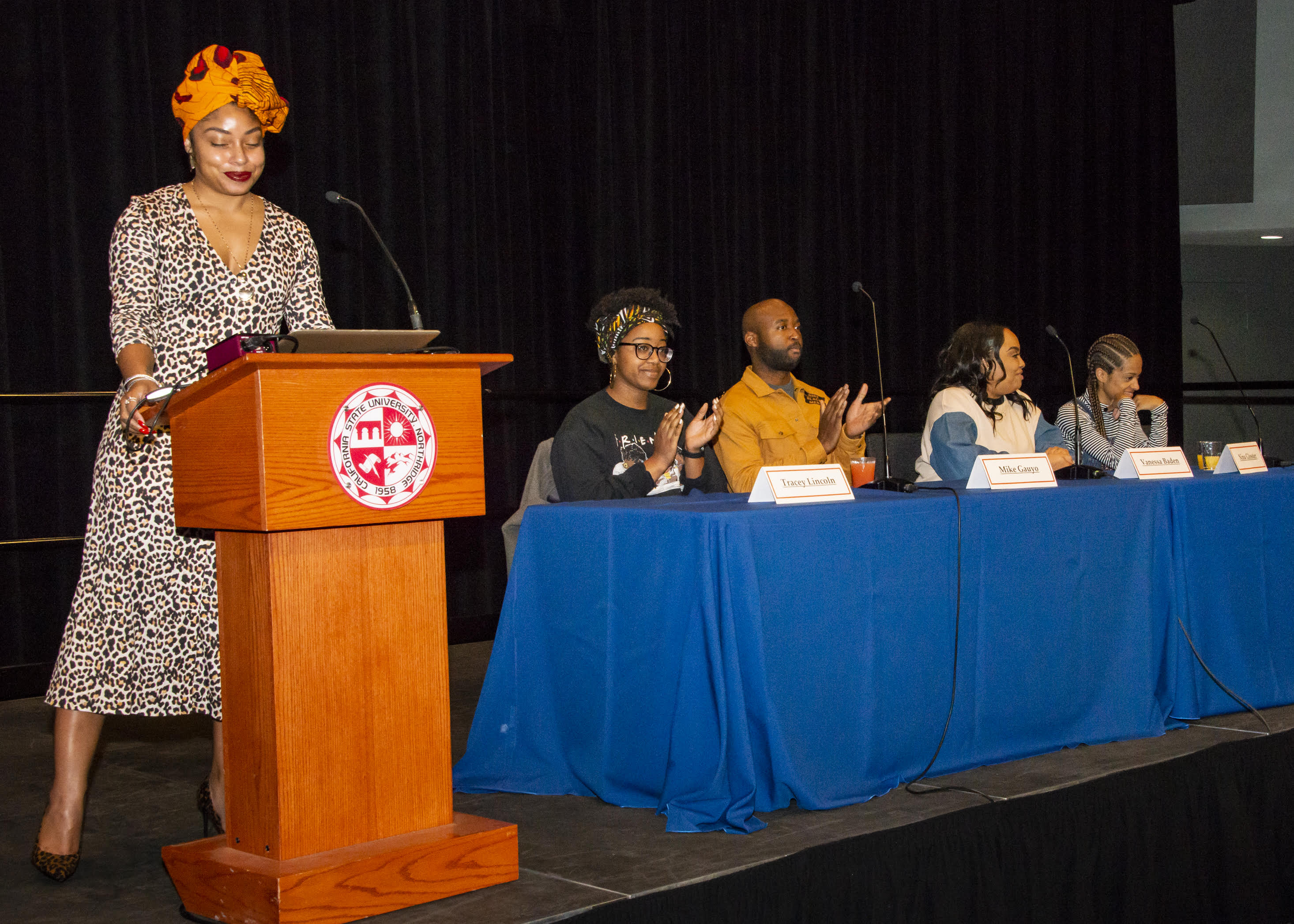 Professor Melanie Shaw and panelists Tracey Lincoln, Mike Gauyo, Vanessa Baden and Nina Gloster discuss the current status of black writers and black women in TV and film.