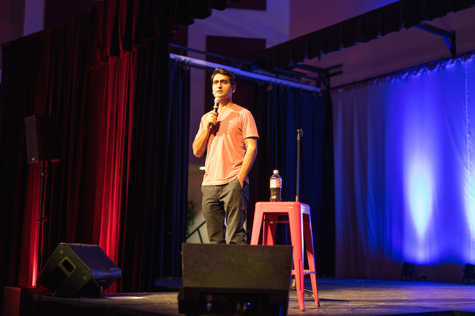 Comedian Kumail Nanjiani onstage at Jokes for Votes.